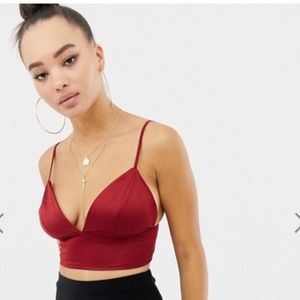 Missguided Satin Bralette Burgundy Red